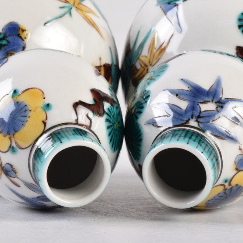 九谷焼　三代三ツ井為吉作　色絵松竹梅文　瓢箪徳利　一對　共箱　C　R8925