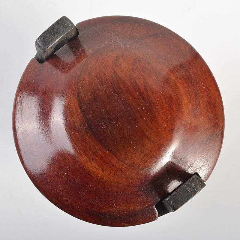 中国　古銅　双耳三つ足鼎　香炉　唐木蓋付　M　R7404