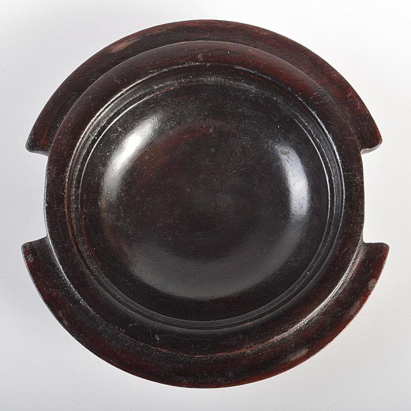 中国　古銅　双耳三つ足鼎　香炉　唐木蓋付　M　R7404