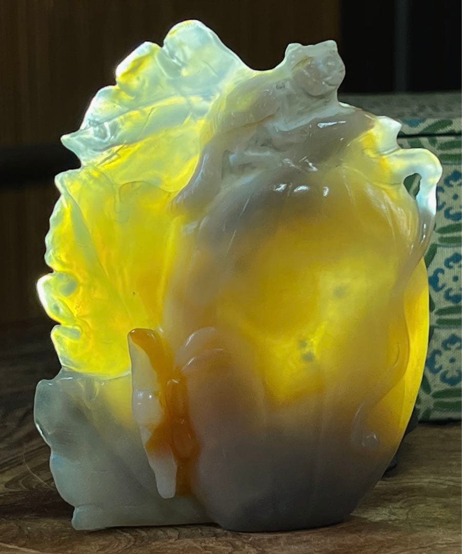 中国美術 時代 瑠璃 玉 台座 共箱