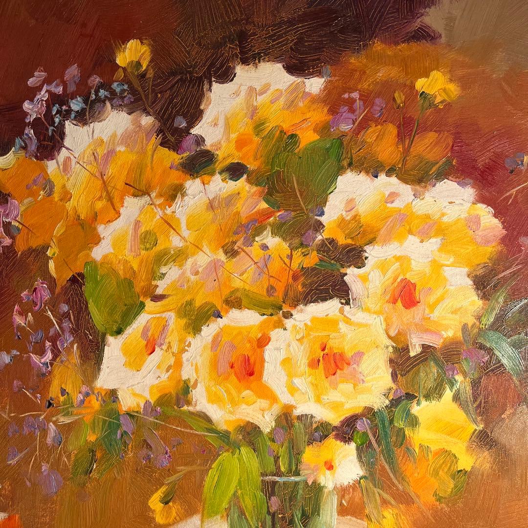 ★特大★ 手書き油絵 花瓶の花 肉筆絵画 インテリア 油彩画