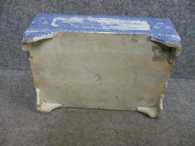 銅版 花唐草に風景図 染付 水盤 [B31491]