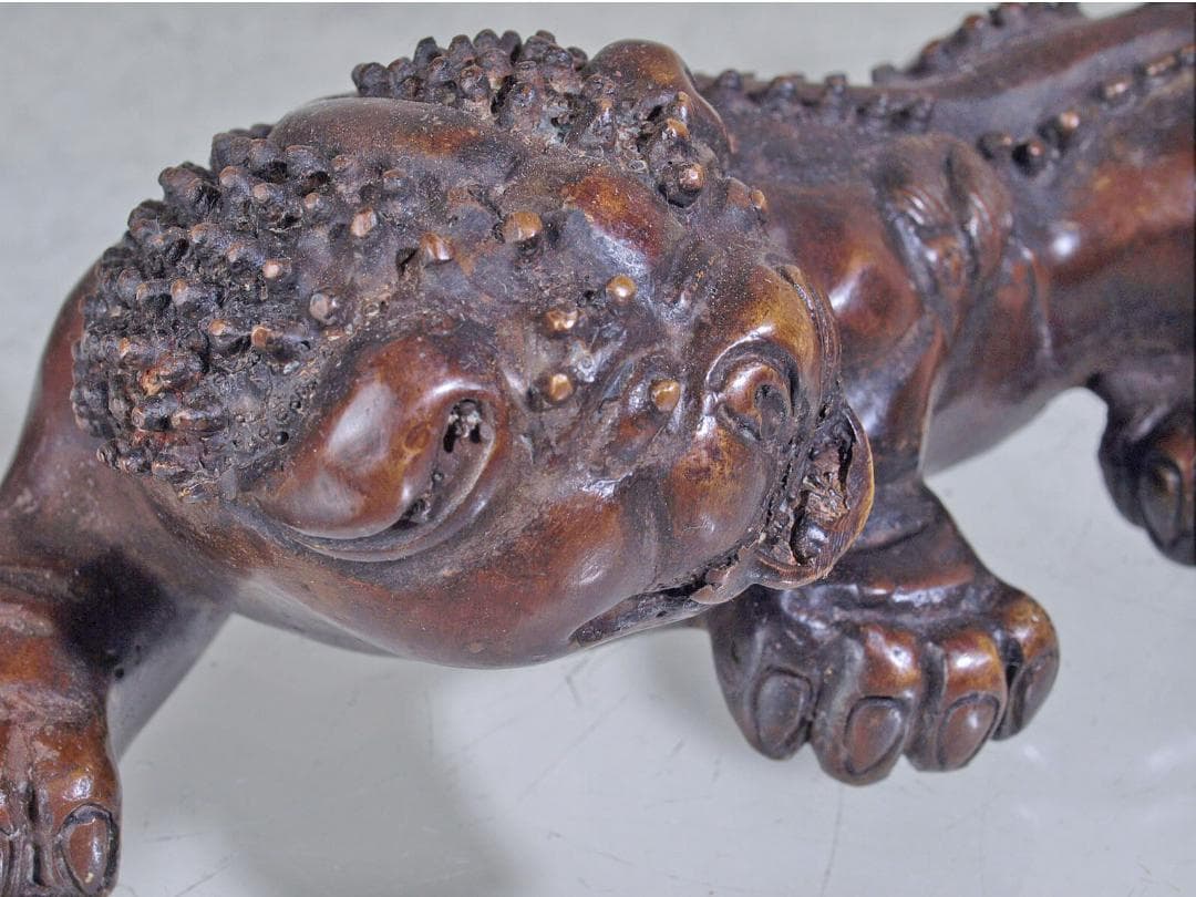 中国　唐物　清時代末期　銅製 獅子の置物G0181A3-2