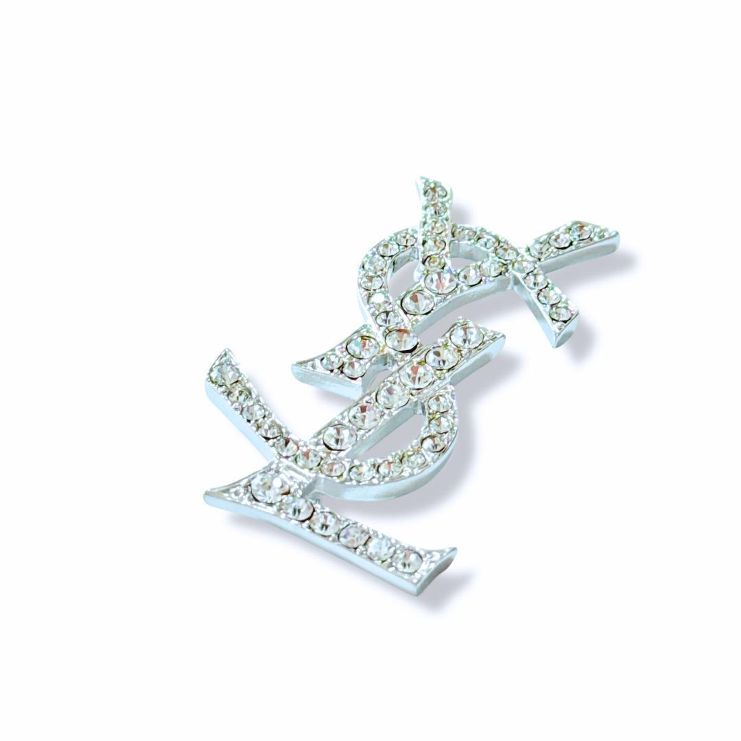 【超美品】イヴサンローラン ブローチ YSL ロゴ ラインストーン