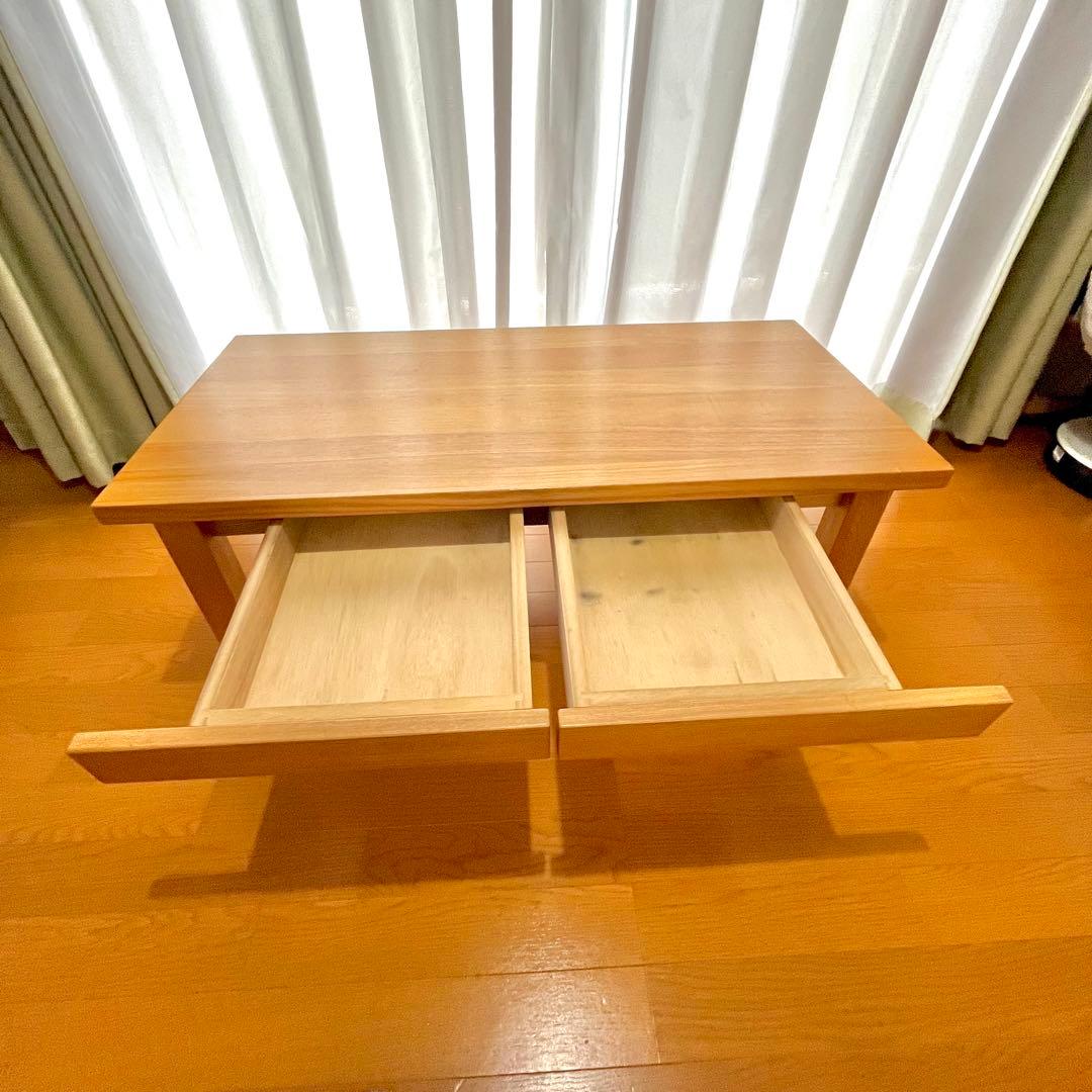 【取り置き中（mie様）】無印良品　オーク ローテーブル 引き出し付き