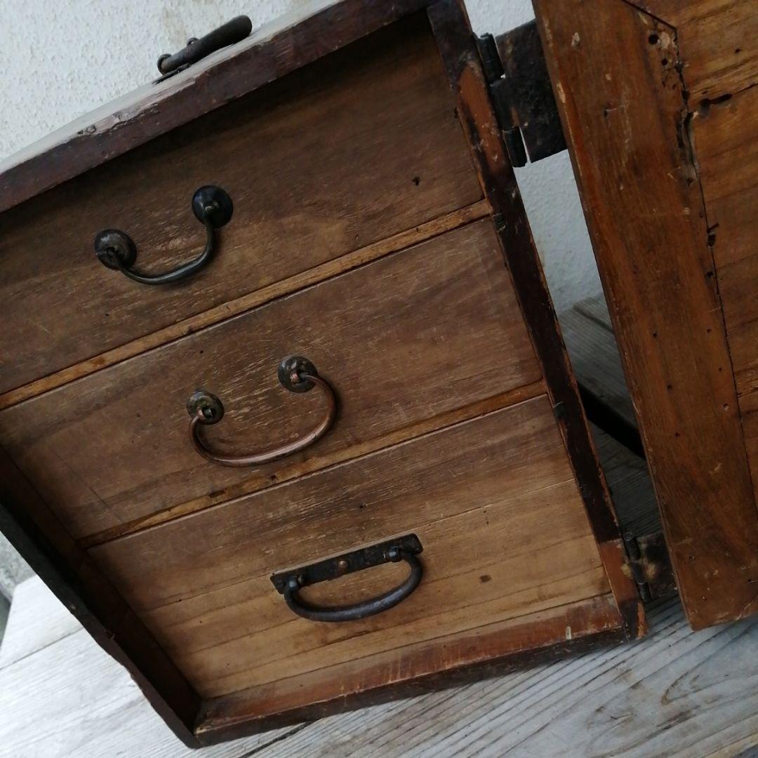 骨董　時代箪笥　船箪笥　手提げ金庫　木製　金具　アンティーク