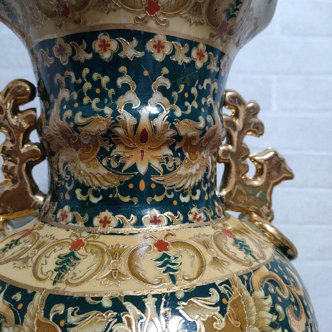 中国美術 大型飾り壺 双耳大花瓶 金彩