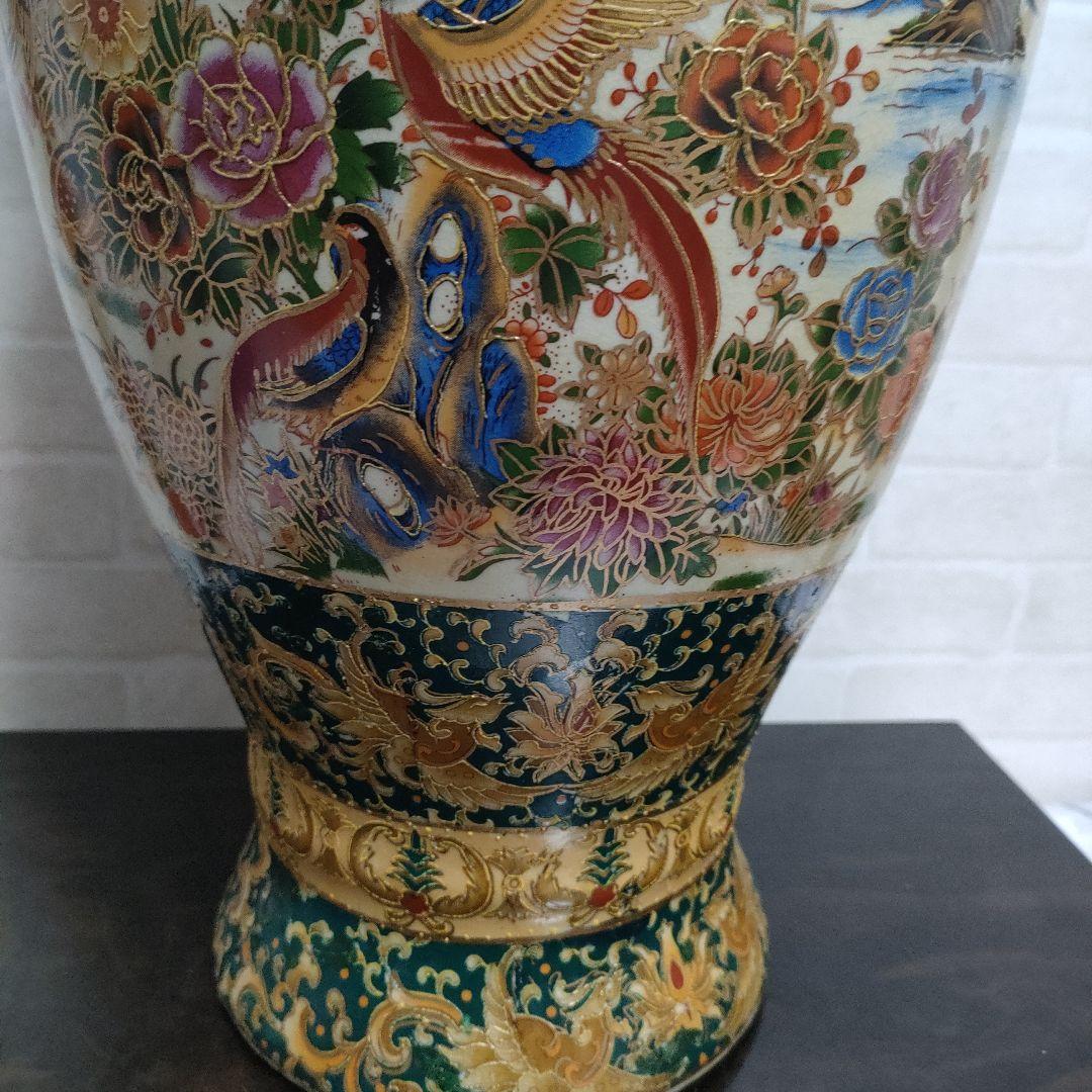 中国美術 大型飾り壺 双耳大花瓶 金彩