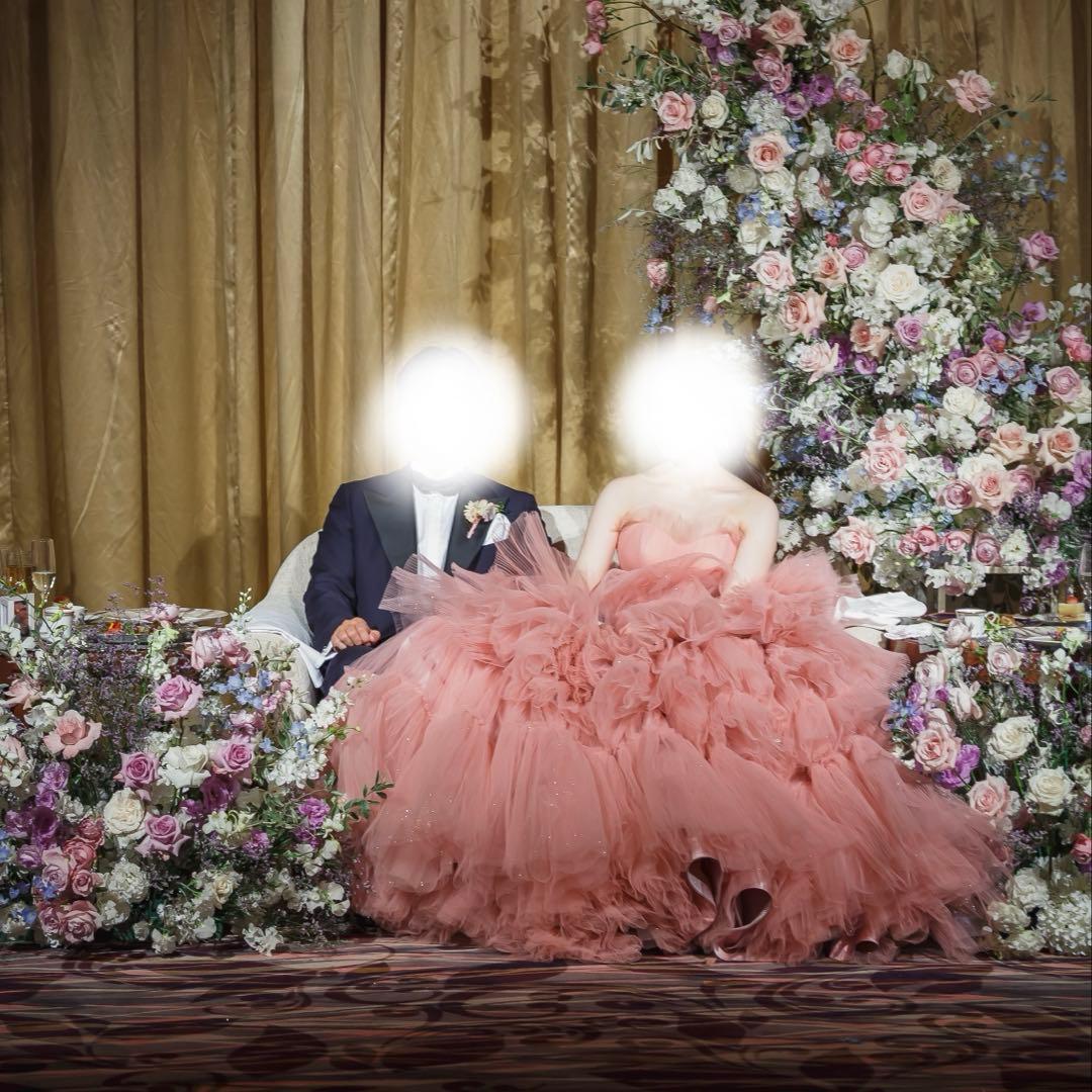 【送料込】ピンク グリッター カラードレス パニエ付 ボリュームチュールドレス