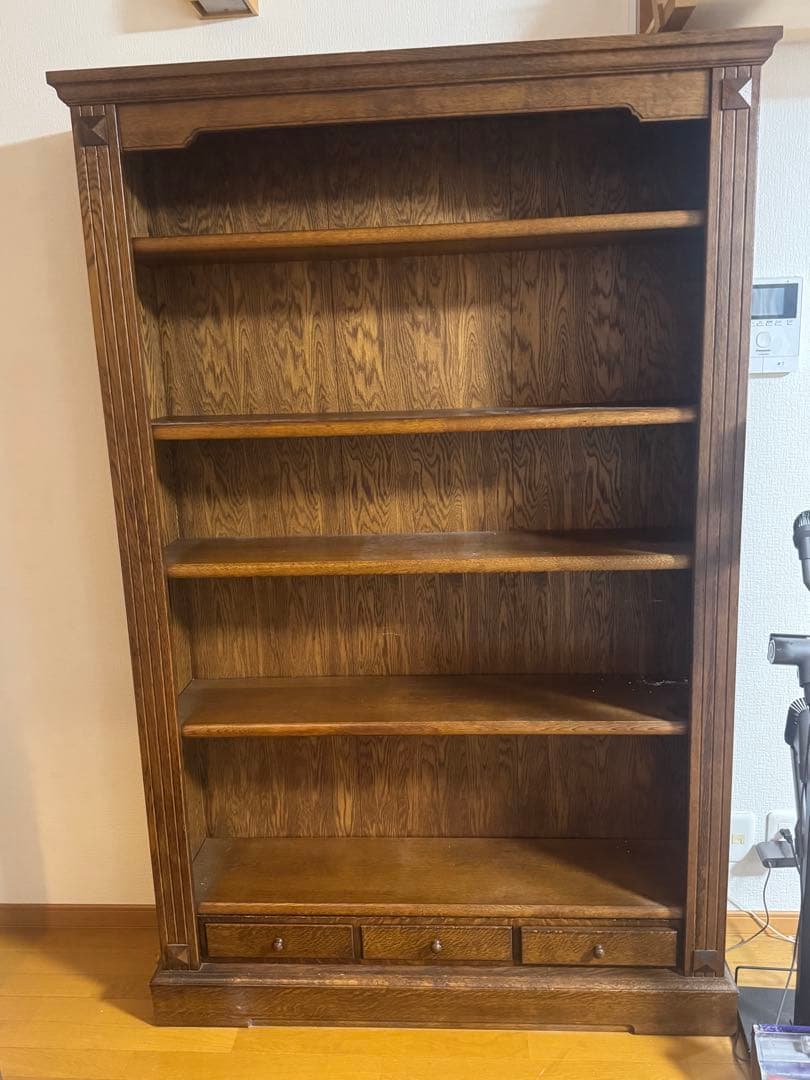 アンティーク本棚　木製本棚 5段 ダークブラウン 引き出し付き