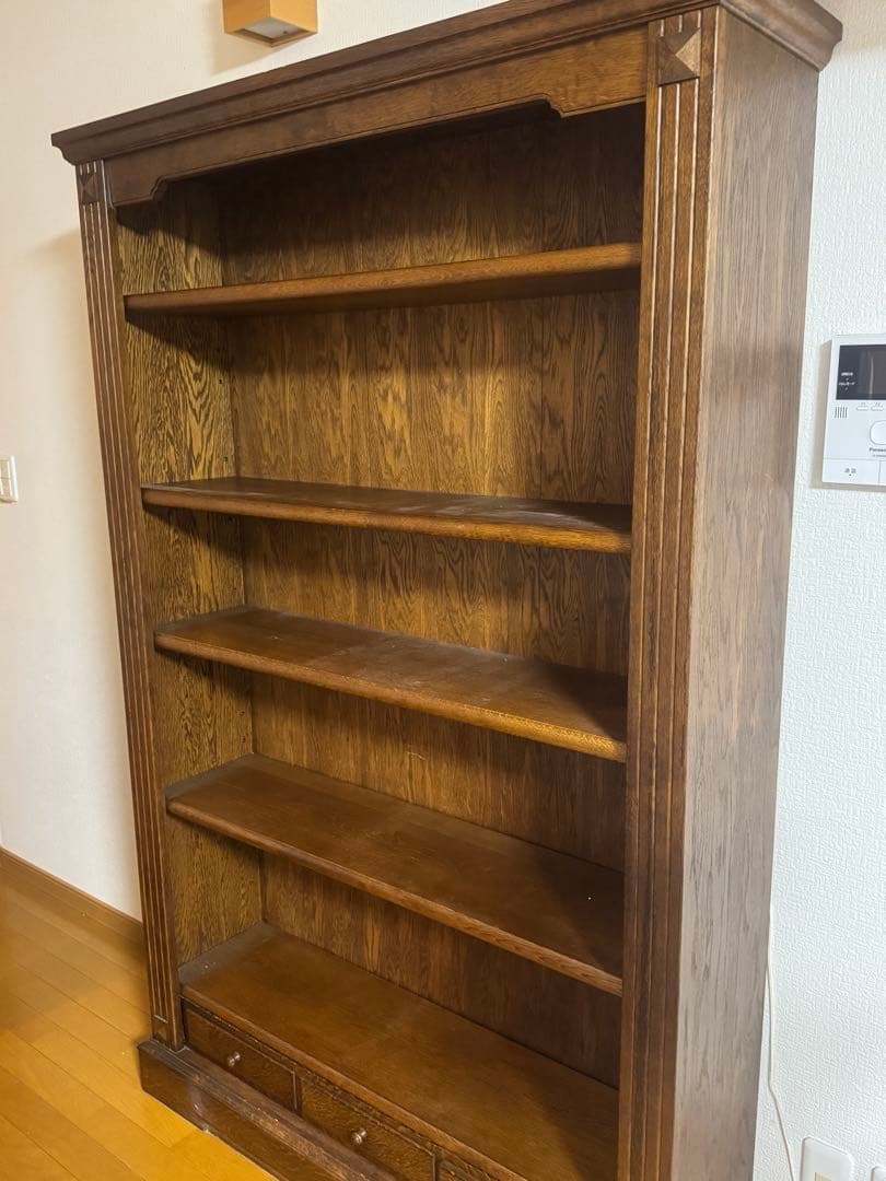 アンティーク本棚　木製本棚 5段 ダークブラウン 引き出し付き