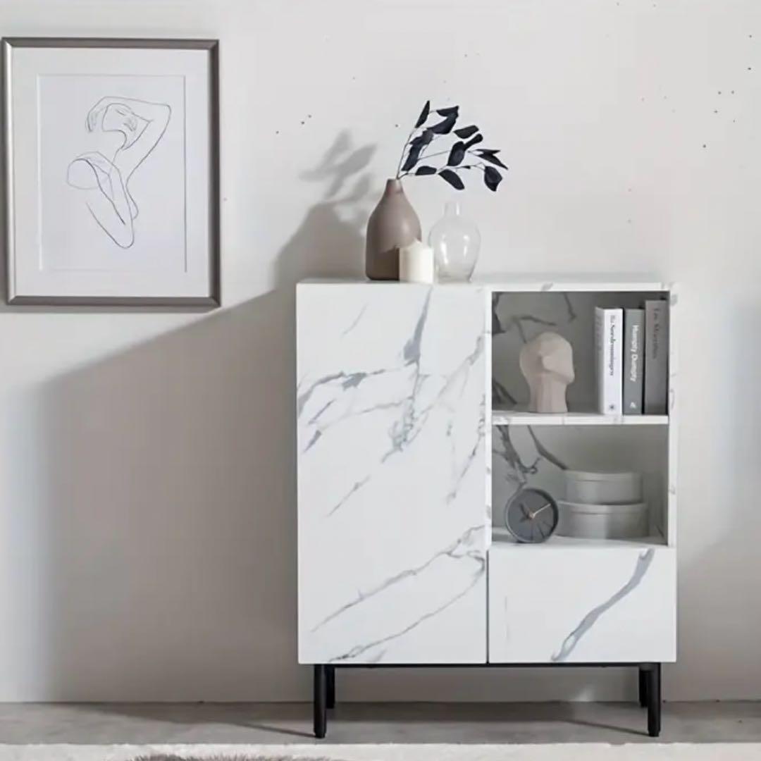 ホワイトマーブル模様キャビネット 高さ72cm 新品未開封