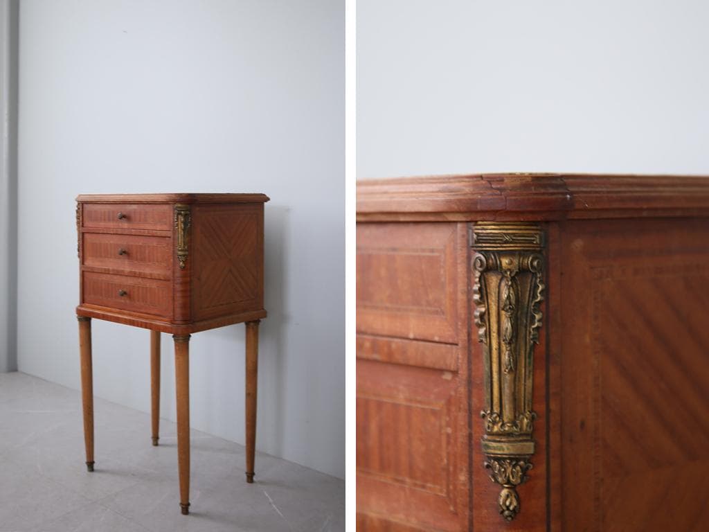 フランスアンティーク大理石キャビネット/ナイトテーブル机/飾り棚(82-151)