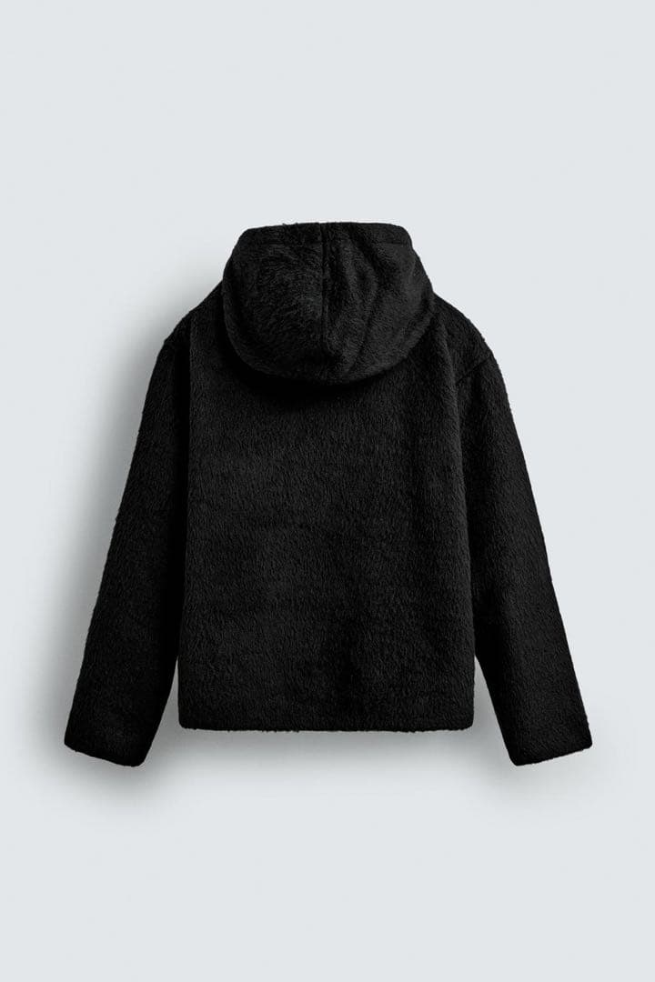 【ZARA】／アワレガ酷似／フェイクファーシャツジャケット フード付き L