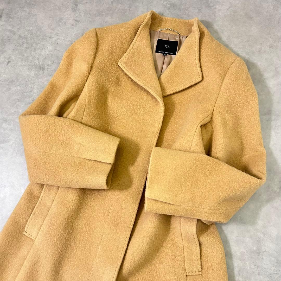 【23区】アンゴラ混 キャメル系ロングコート 36 / S相当