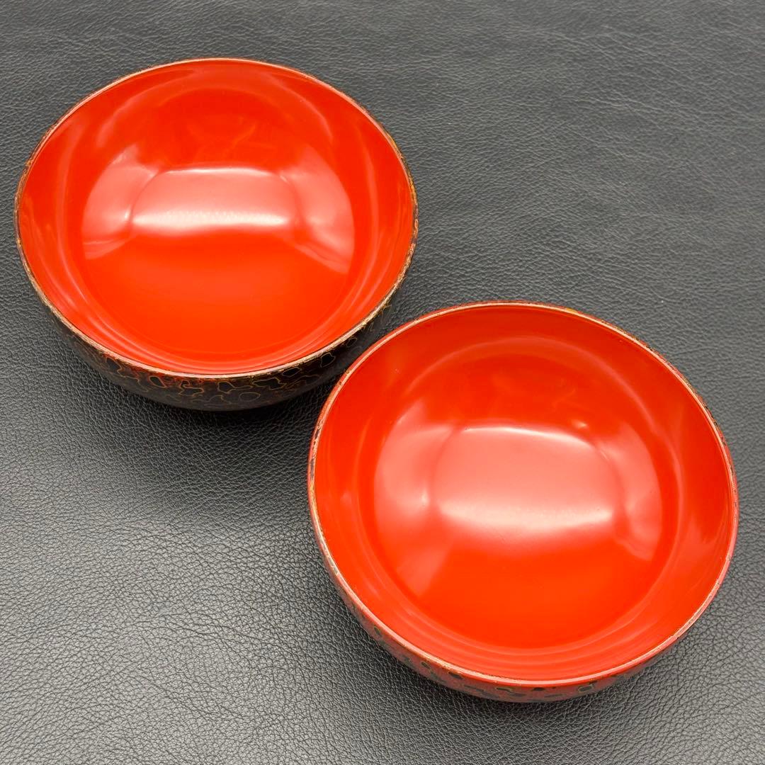 未使用【津軽塗】唐塗 《椀 箸 箸置き》ペア セット/夫婦椀 組椀