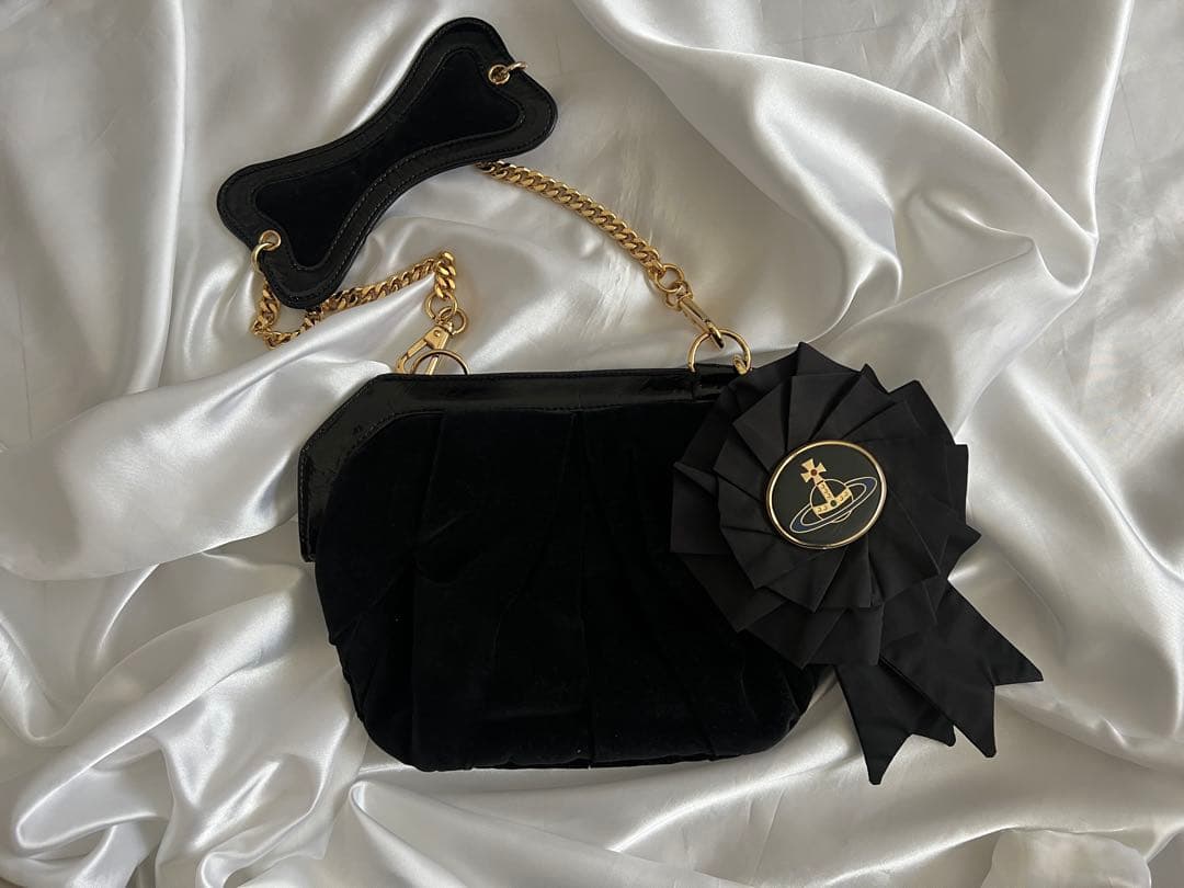 Vivienne Westwoodブラックリボンモチーフパーティーバッグ