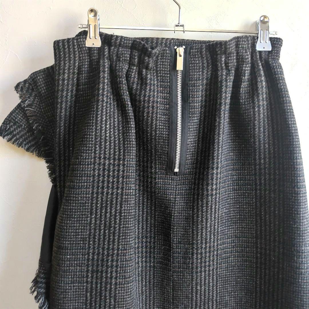 Sacai サカイ ウール　アシンメトリースカート グレンチェック　３