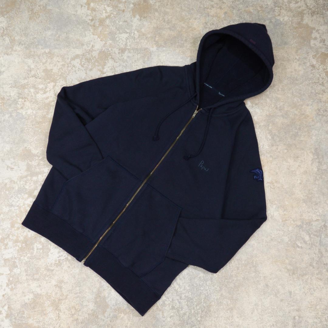 papas 日本製 スウェットジップパーカー L ネイビー ロゴ ワッペン