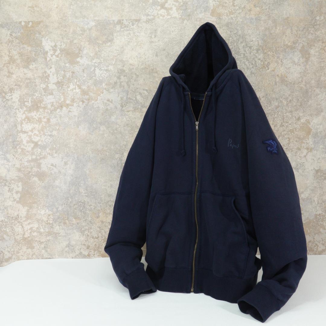papas 日本製 スウェットジップパーカー L ネイビー ロゴ ワッペン
