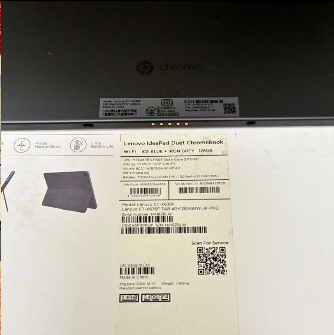 Chromebook本体 Lenovo IdeaPad Duet Chromebook 128GB