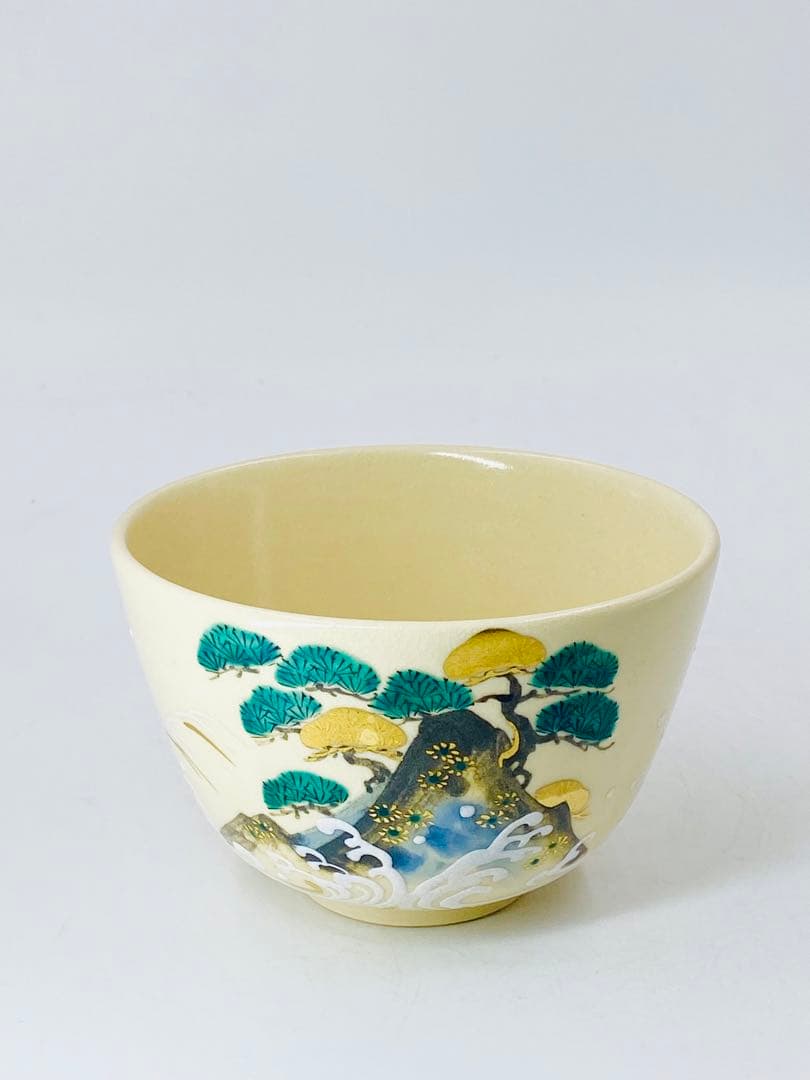 【通次阿山】呉須色絵松島 茶碗 桐共箱 底部在銘　茶道具　京焼