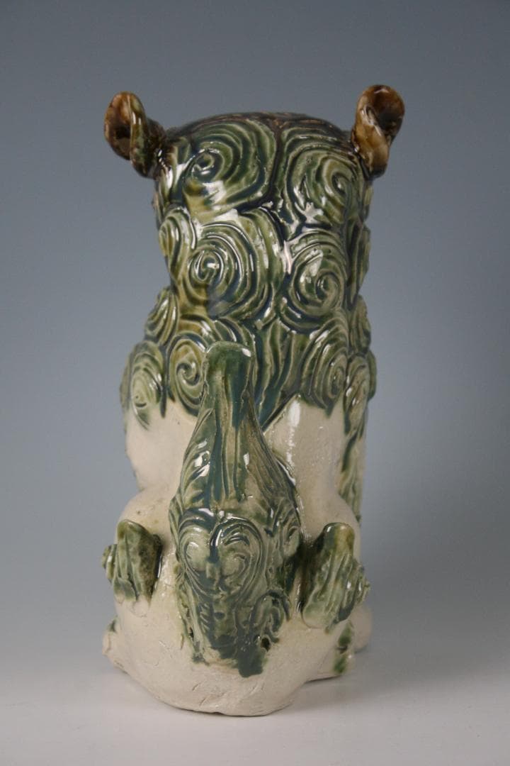 金城敏徳 作　緑釉立シーサー（特大）1対