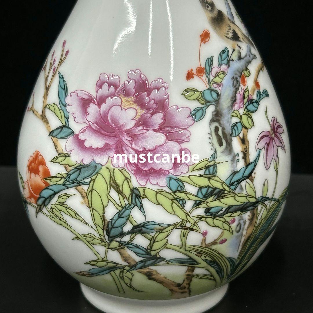 景徳鎮 花鳥紋玉壺春瓶 装飾品 現代工芸品美術品 置物