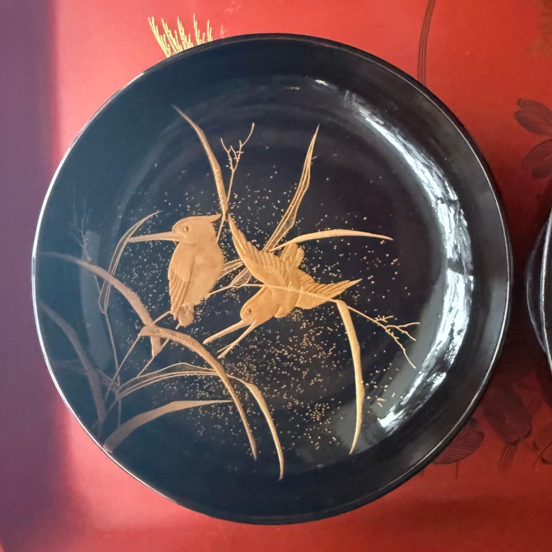 2245様感謝‼️JAPAN蒔絵かわせみ天然木伏蒔絵 芦にかわせみ真塗厚物椀 5客