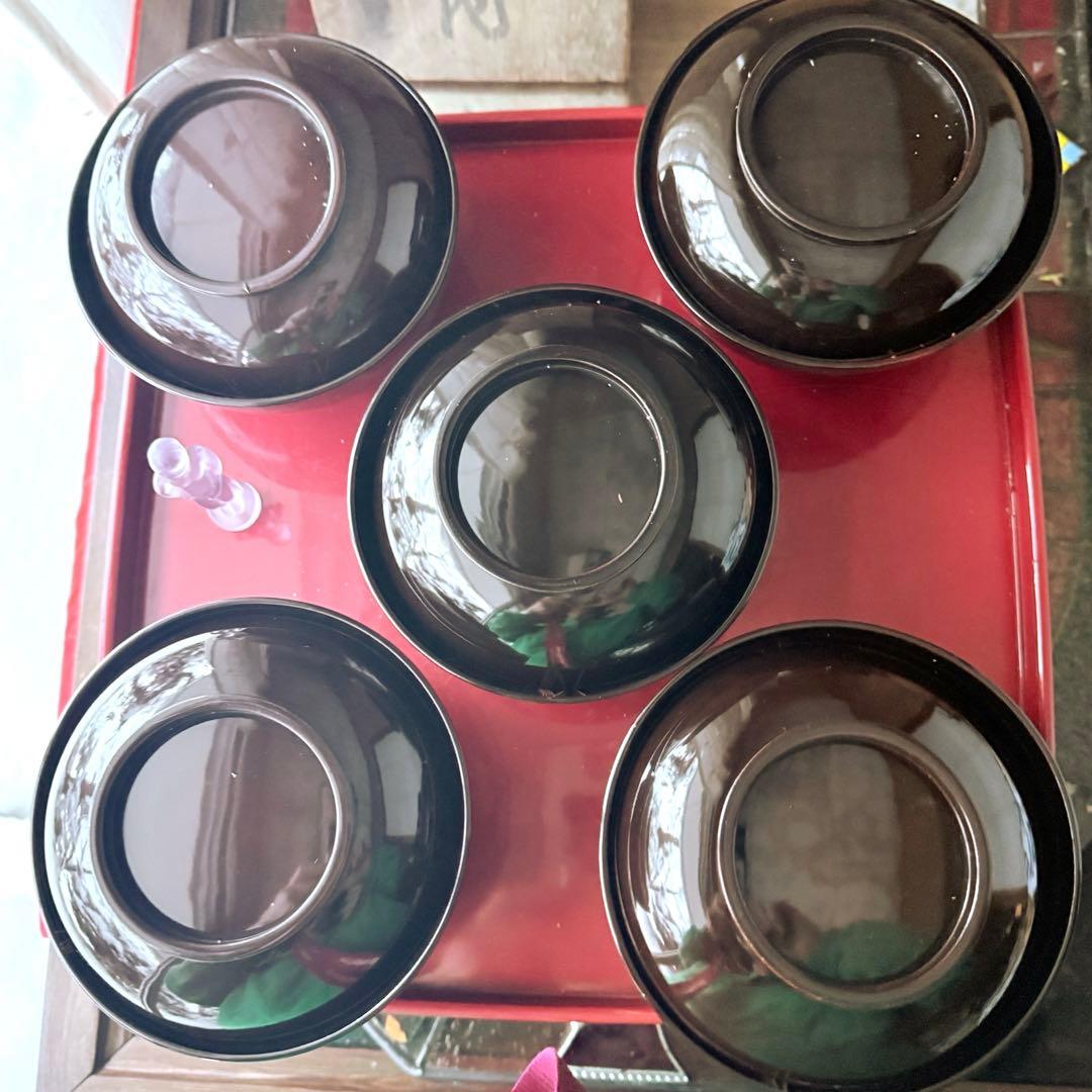 2245様感謝‼️JAPAN蒔絵かわせみ天然木伏蒔絵 芦にかわせみ真塗厚物椀 5客