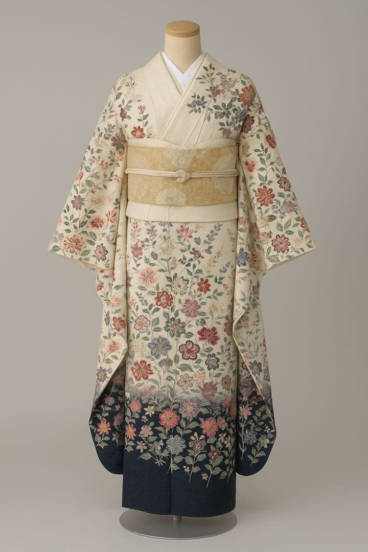 [美品] 振袖　正絹　縮緬　成人式　灰色　グレー　礼装　結婚式　高身長　パステル