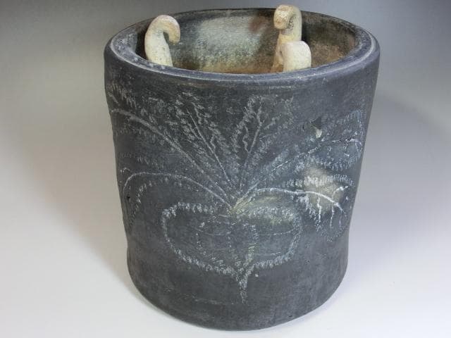 手炉■小さい手火鉢 蕪の絵 陶器 五徳付き 瓶掛け 風炉 火入れ 手焙り 古民具