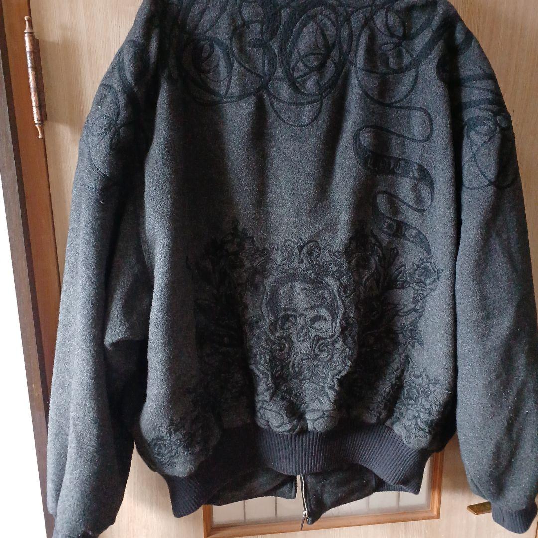 ペレペレ　pelle pelle スカル刺繍 ボンバージャケット グレー
