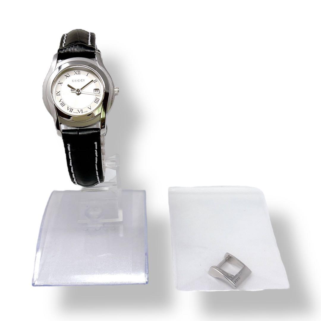 グッチ 5500L 革ベルト レザー クォーツ シルバー レディース 時計 美品