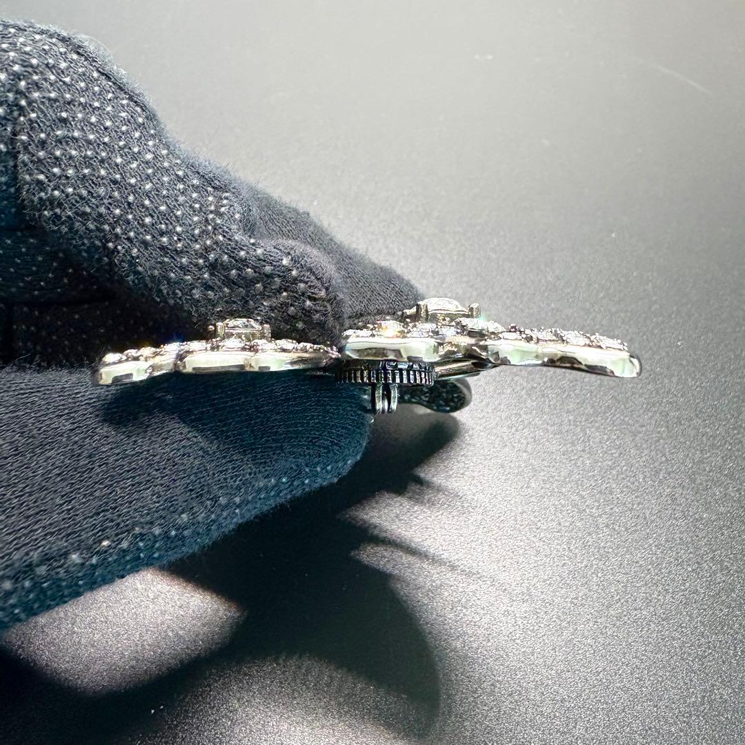 極美品✨グッチ ブローチ ラインストーン バタフライ 大ぶり シルバー