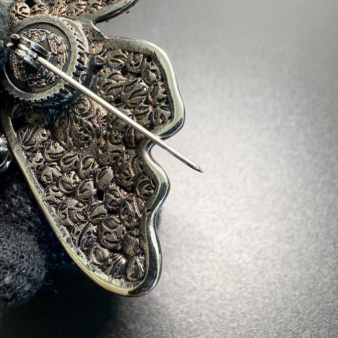 極美品✨グッチ ブローチ ラインストーン バタフライ 大ぶり シルバー