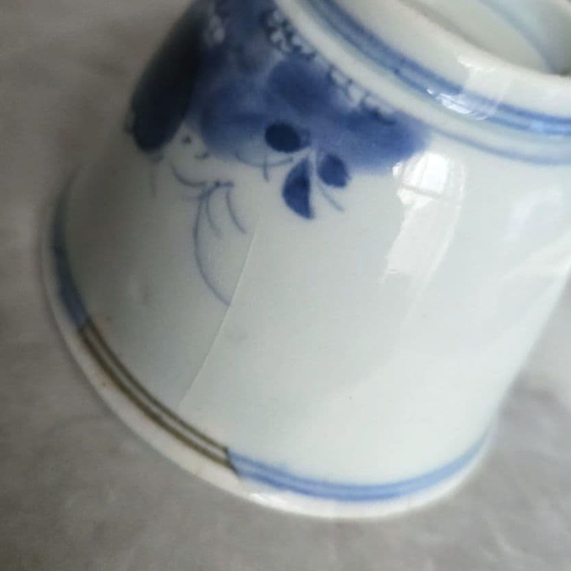 古伊万里　藍九谷　染付　向付　酒器　江戸時代　骨董　金直し　金継ぎ　アンティーク