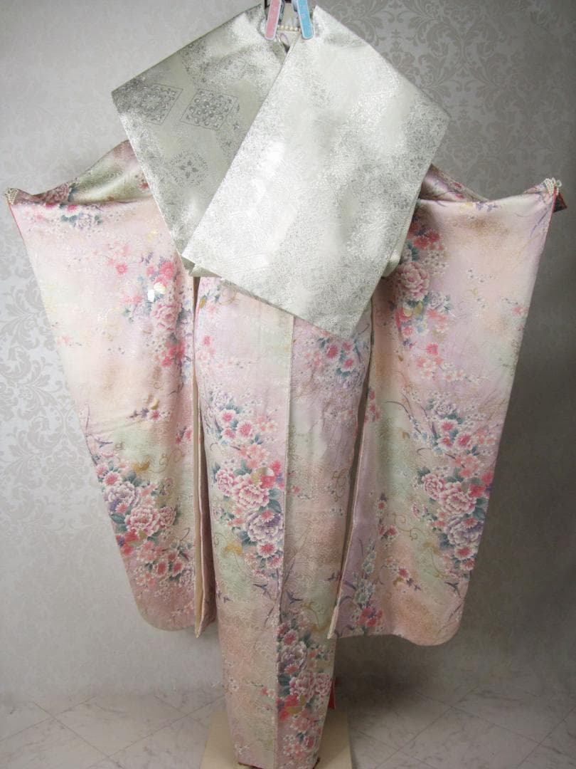 くすみパステル/唐草とブーケと蝶々/金彩銀彩/振袖フルセット　ｍ70　成人式