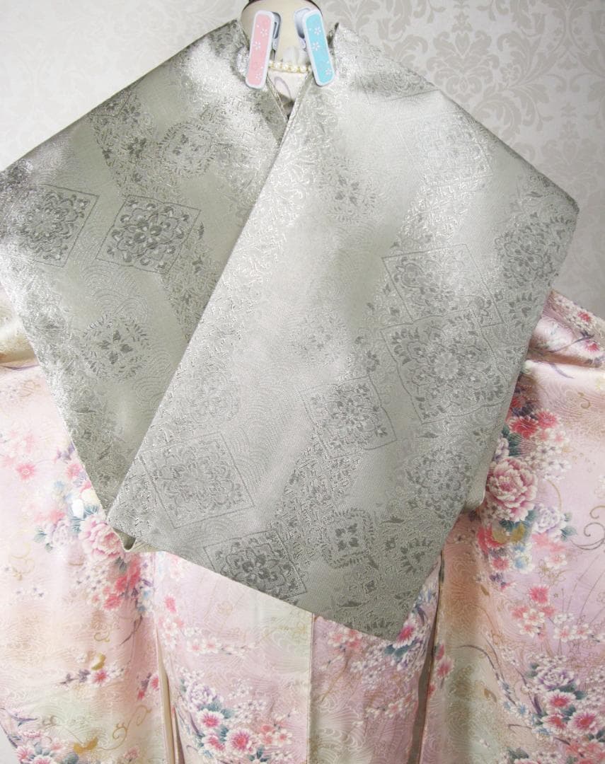 くすみパステル/唐草とブーケと蝶々/金彩銀彩/振袖フルセット　ｍ70　成人式