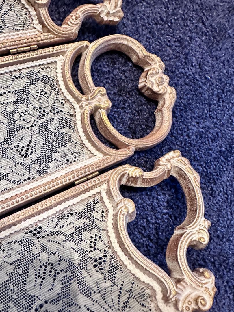 レースの三つ折り パーテーション 木製ボックス付き海外作家様 ハンドメイド