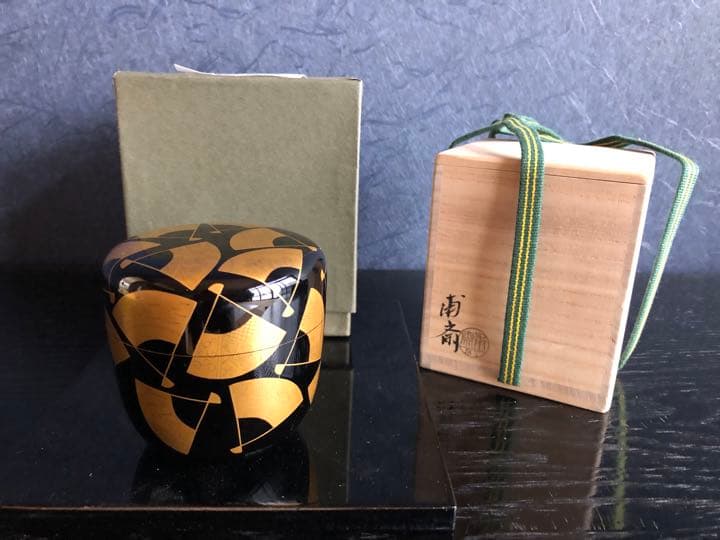 茶道具　漆芸　加州　二代目　山下甫斎作　扇面　大棗　銘有