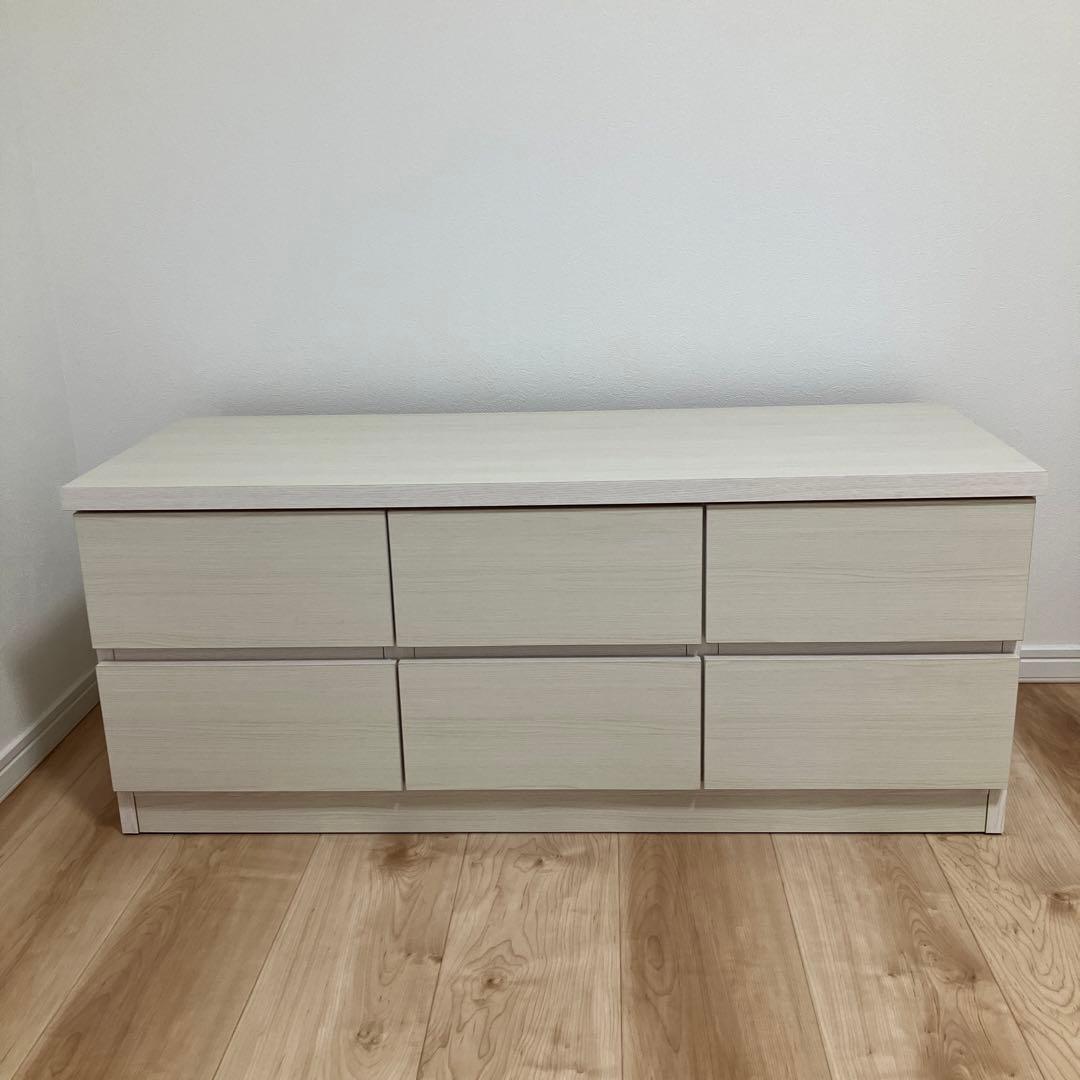 オフホワイト木製テレビボード 6引き出し