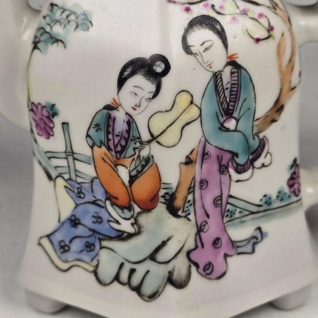 舶来品 古酒器 古磁 粉彩金箔 手描き 詩賦紋 美人図 清同治在銘 酒壺 美品