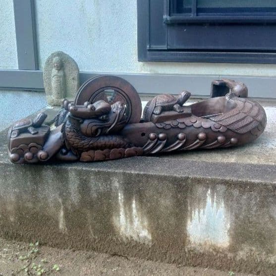 墨壺　大型　飾り墨壺　龍　亀　木彫　木製　アンティーク　ハ10