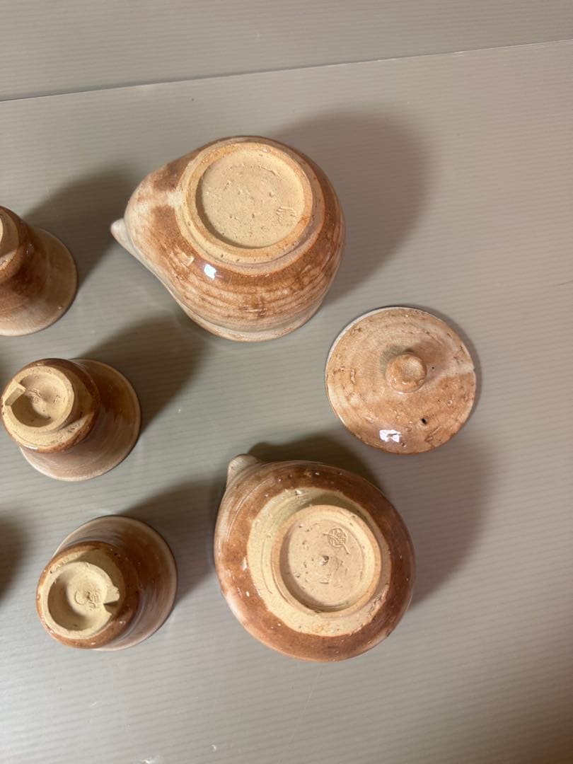 2865 萩焼　茶器セット　宝瓶1客　湯冷し1客　湯呑6客　未使用