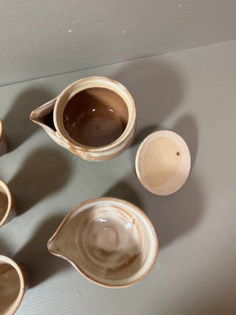 2865 萩焼　茶器セット　宝瓶1客　湯冷し1客　湯呑6客　未使用
