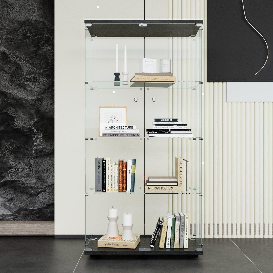 ガラスケース 4段両扉 コレクション フィギュア 棚 ショーケース 黒 2002