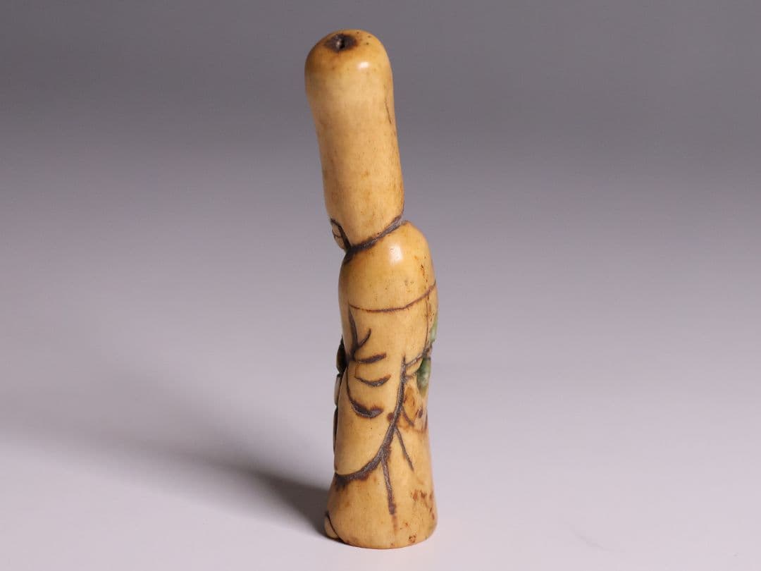 時代 堤物 根付 鹿角 老人 筆 仙人 人物 彫刻 提げ物【CM259】