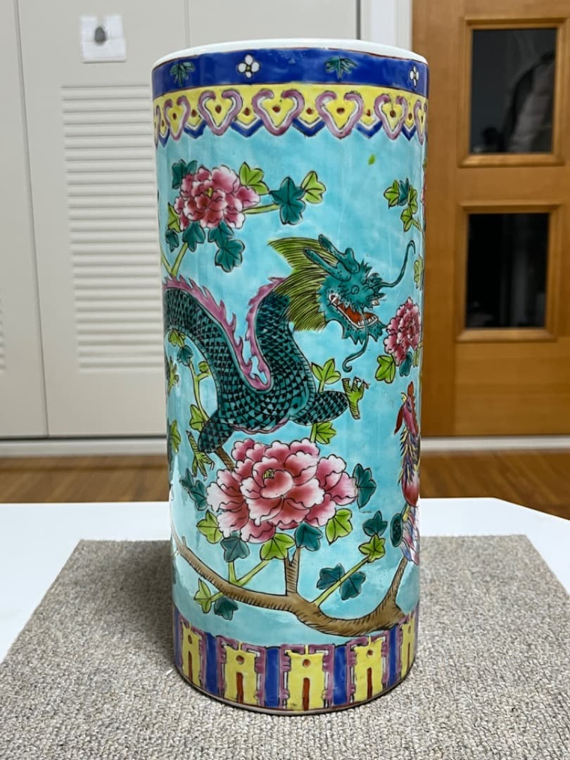 中国美術 大清同治年製 帽筒陶器 龍鳳呈祥 年代品 骨董