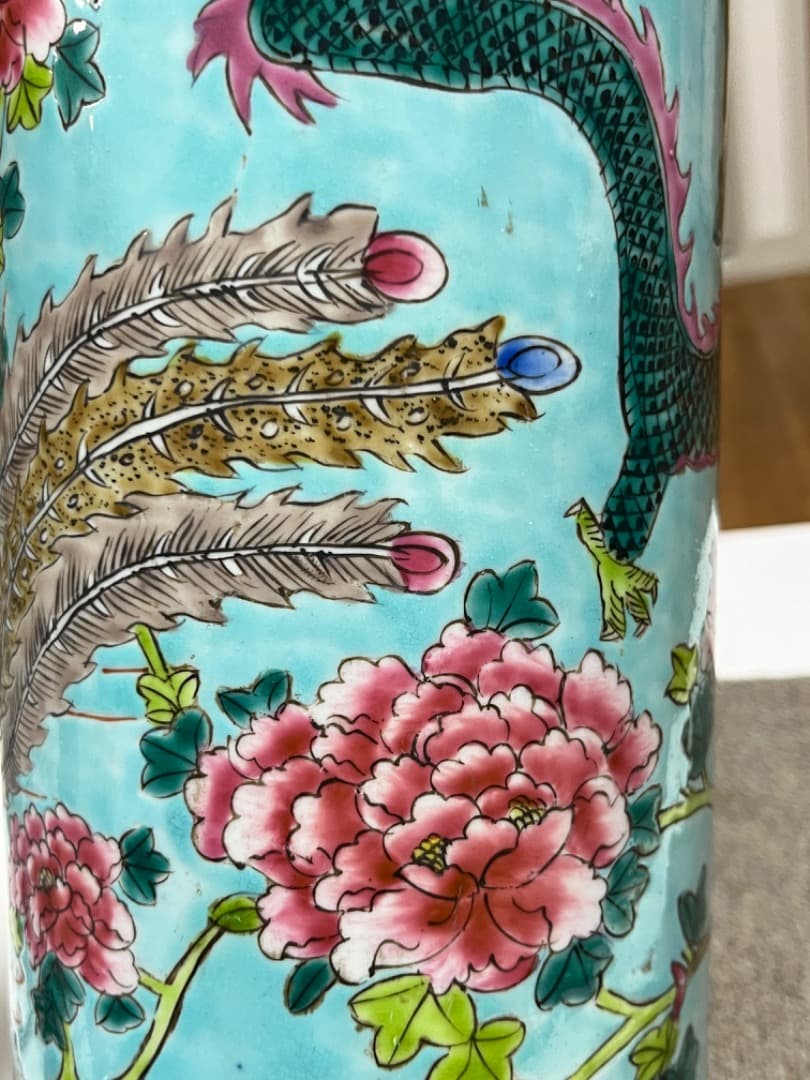 中国美術 大清同治年製 帽筒陶器 龍鳳呈祥 年代品 骨董